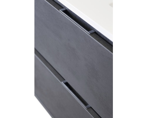 Detailansicht eines Badezimmerunterschranks mit Schubladen und Griffen