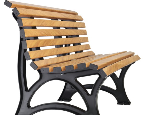 Gartenbank mit Holzlatten und Metallgestell