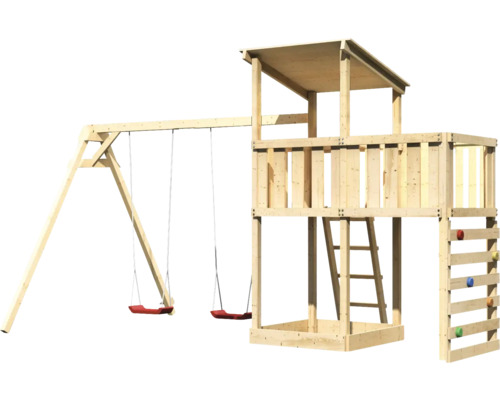 Spielturm mit Schaukel aus Holz