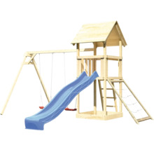Holzspielturm mit Schaukel und Rutsche für den Außenbereich