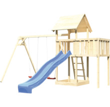 Spielturm mit Rutsche und Schaukel aus Holz