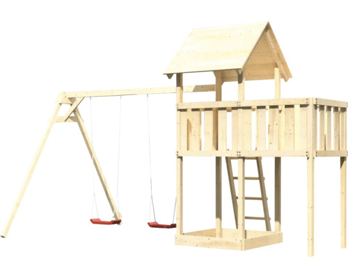 Spielturm mit Schaukel aus Holz