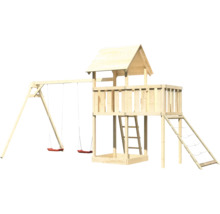 Spielturm aus Holz mit Schaukel, Leiter und Kletternetz