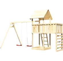 Spielturm aus Holz mit Schaukel, Leiter und Kletterwand