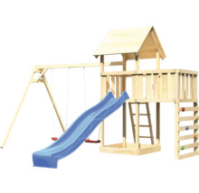 Spielplatz mit Rutsche, Schaukel und Kletterwand aus Holz