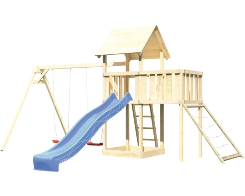 Spielturm mit Schaukel, Rutsche und Kletterleiter aus Holz