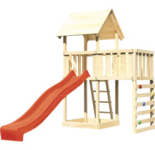 Spielturm mit Rutsche, Leiter und Kletterwand aus Holz