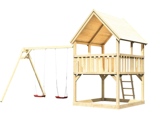Spielturm mit Schaukel aus Holz