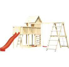 Spielturm aus Holz mit Rutsche, Schaukel und Kletterwand
