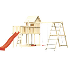 Spielturm mit Rutsche, Schaukel und Kletterleiter aus Holz