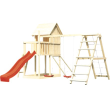 Spielturm aus Holz mit Rutsche, Schaukeln und Leiter