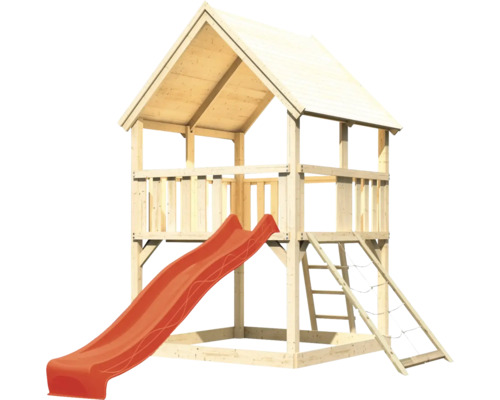 Spielturm aus Holz mit Rutsche und Kletterleiter für den Garten