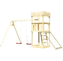 Spielturm mit Schaukel und Kletternetz für den Garten