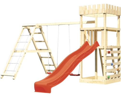 Holzspielplatz mit Rutsche, Schaukel und Kletterwand für den Garten