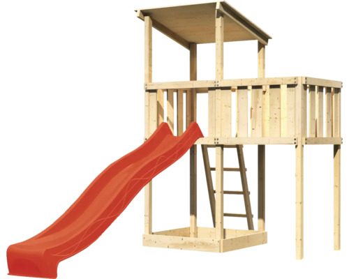 Spielturm aus Holz mit Rutsche und Leiter