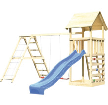 Spielturm aus Holz mit Schaukel, Rutsche und Kletterwand