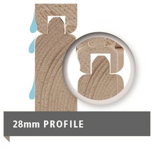 28 Millimeter Profil eines Holzprodukts mit Wassertropfen