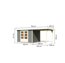 Gartenhaus Karibu Kodiak 5 inkl. Anbaudach 2,4 m 554 x 262 cm terragrau