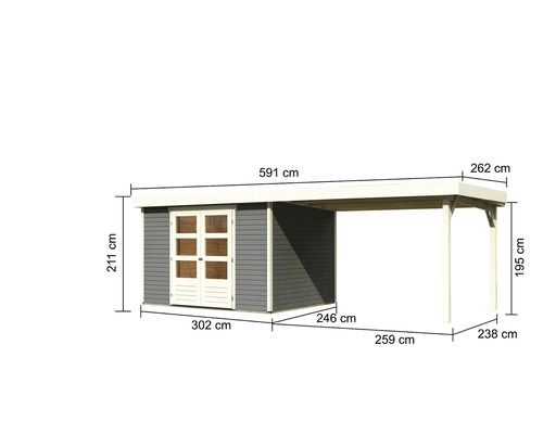 Abmessungen eines Gartenhauses mit Carport