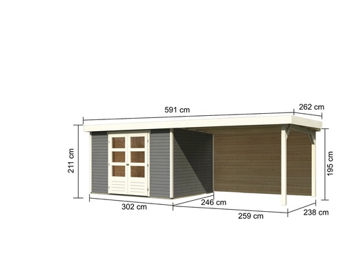 Abmessungen eines Gartenhauses mit Anbau