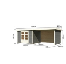 Abmessungen eines Gartenhauses mit Anbau