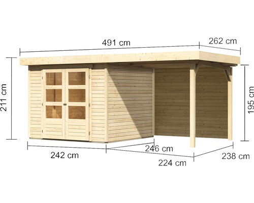 Abmessungen Gartenhaus mit Anbau