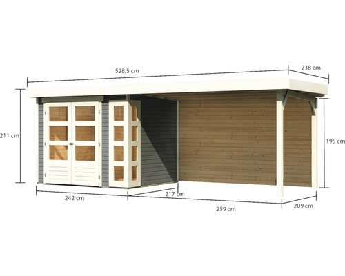 Abmessungen eines Gartenhauses mit überdachter Terrasse