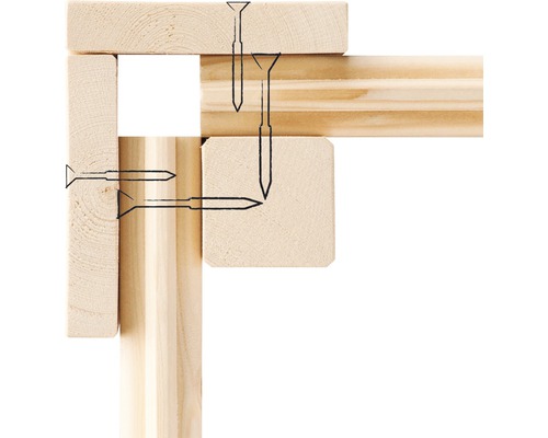 Illustration einer Eckverbindung aus Holz mit Schrauben