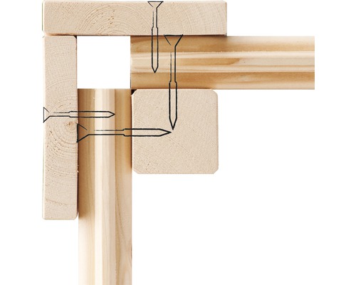 Detailansicht einer Holzkonstruktion, verbunden mit Schrauben