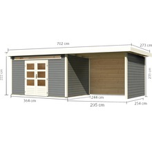 Holzgartenhaus mit Abmessungsangaben