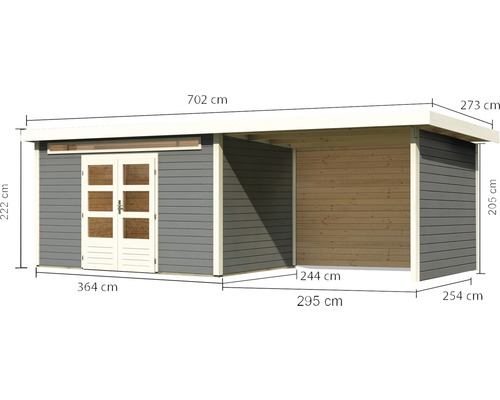 Holzgartenhaus mit Abmessungsangaben