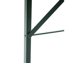Detailansicht des Metallgestells eines Tisches.