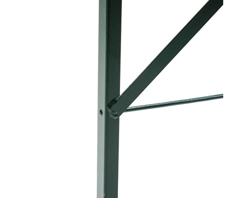 Detailansicht des Metallgestells eines Tisches.