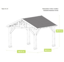 Yukon 14 x 12 Pavillon mit Aluminiumdach, Pfostenstärke 15.24 cm x 22.86 cm und Dachstärke 0.51 mm.