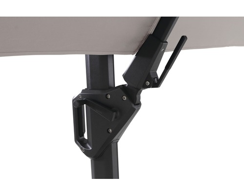 Detailansicht eines Sonnenschirms mit Kurbelmechanismus zur Bedienung