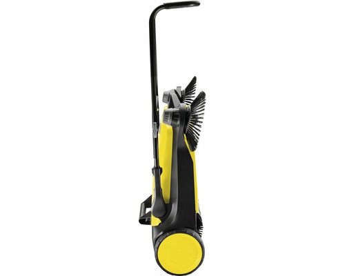 Gelbe Kehrmaschine mit schwarzen Bürsten und Griff