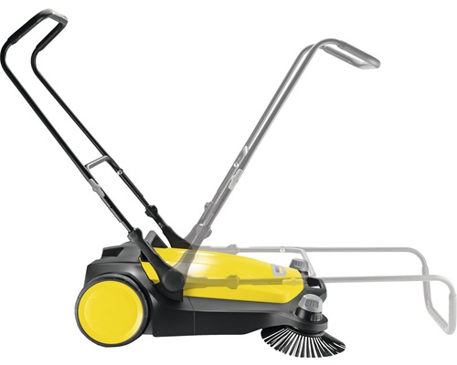 Gelbe und schwarze Kehrmaschine mit verstellbarem Griff.