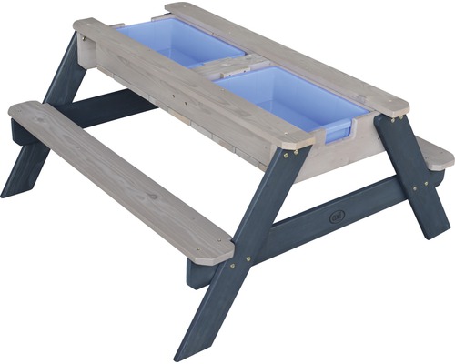 Sand- und Wassertisch für Kinder mit zwei blauen Wannen