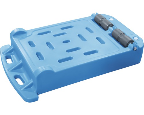 Blaue Transporthilfe mit Rollen für den Möbeltransport