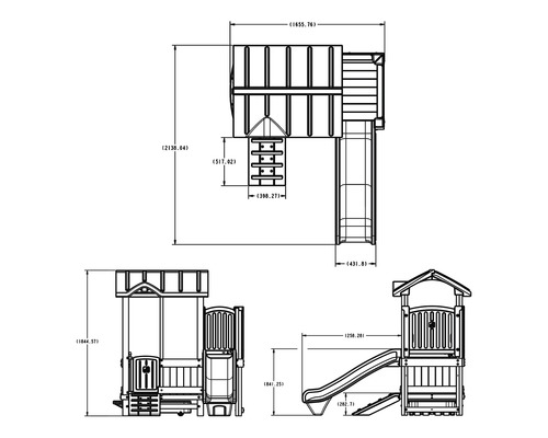Technische Zeichnung eines Spielplatzes mit Maßen