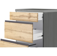Waschbeckenunterschrank mit offenen Schubladen in Holzoptik