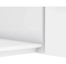 Detailansicht eines weißen Regalschranks mit Einlegeboden