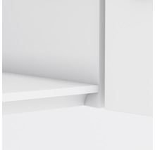 Detailaufnahme eines weißen Regals mit Fachboden