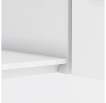 Detailaufnahme eines weißen Regals mit Fachboden