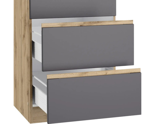 Kommode mit drei Schubladen in Holzoptik und Grautönen