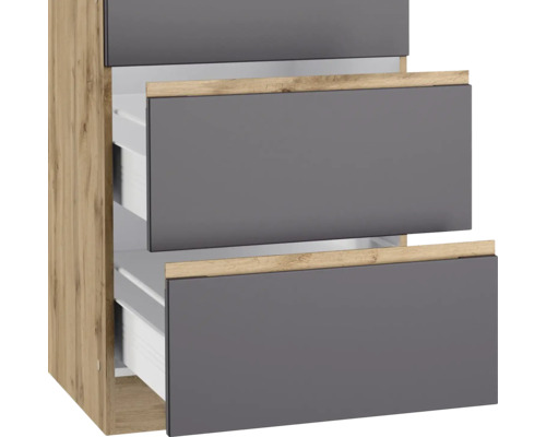 Waschbeckenunterschrank mit drei Schubladen und Holzdekor