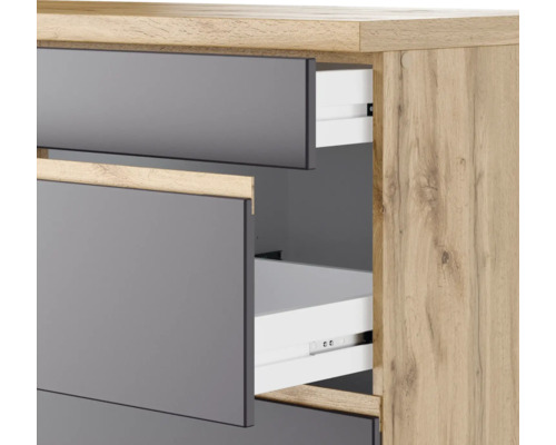Kommode mit Schubladen in Holzoptik und grauen Fronten