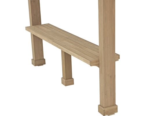 Detailansicht eines Holztisches mit Tischbeinen