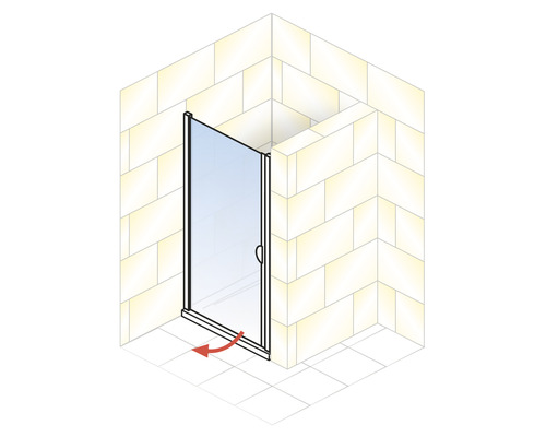 Eckdusche mit Drehtür aus Glas