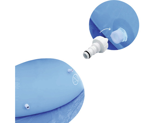 Detailansicht eines Wasserbettes mit Ventilen und einem Anschlussstück.